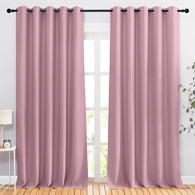 NICETOWN Crystal Pink Blackout Curtains & Drapes - Thermal Insulated Grommet Blackout Light Blocking Room Darkening Large Window Treatments for Bedroom/Living Room (2 Panels, W66 x L90)