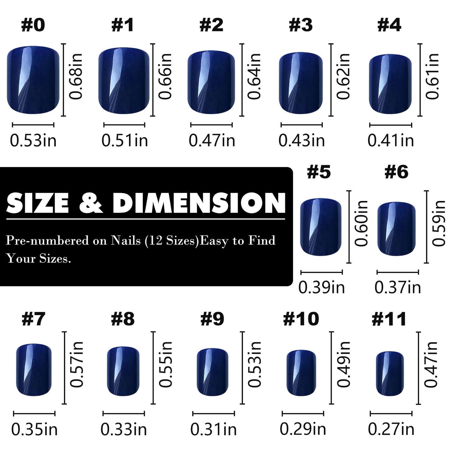 LuckForever Short Press on Nails 240pc Glossy Blue Press on Nails Short Square Fake Nails Full Cover False Fingernail French Tips Presson Nail 10 Sheets Glue Nail Adhesive Tabs File Tools for Women