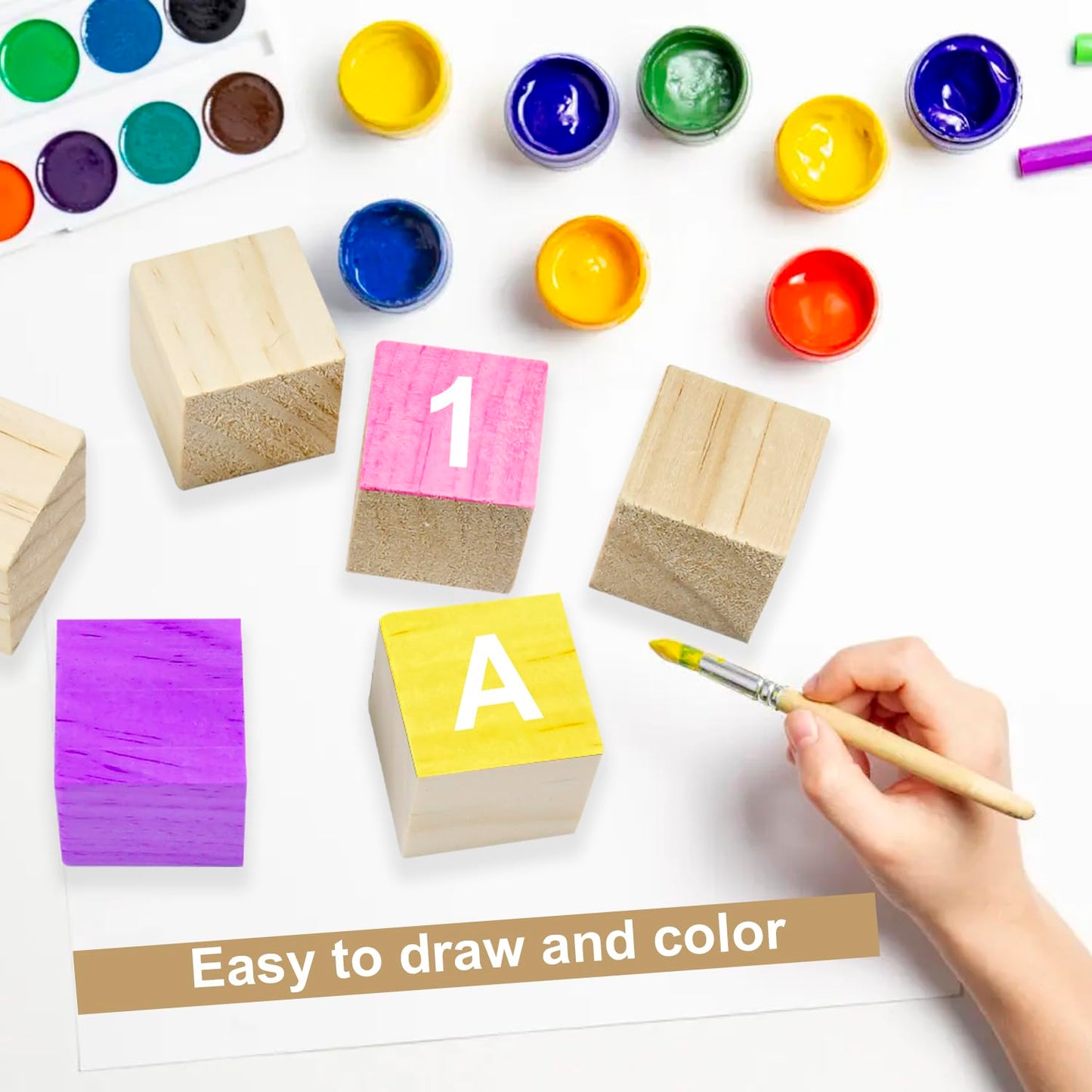 2 Inch Wood Blocks for Crafting, Carving, DIY Projects 32 Pack Natural Unfinished Solid Wood Cubes for Art Painting & Woodworking
