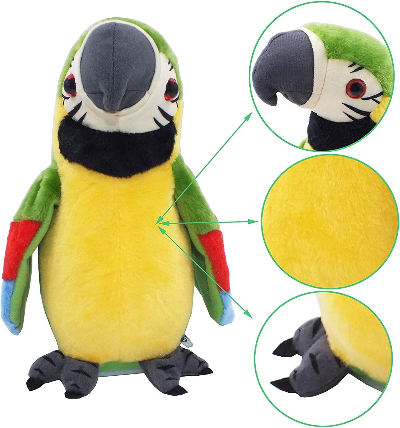 Talking Parrot, Repeats What You Say Plush Animal Toy Electronic Parrot for Boys, Girls Gift