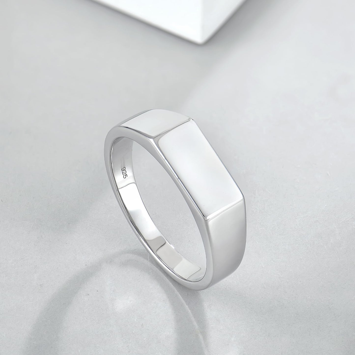 STARCHENIE Sterling Silver Signet Ring, 6mm Wedding Band, Unisex Pinky Thumb Ring Size 8