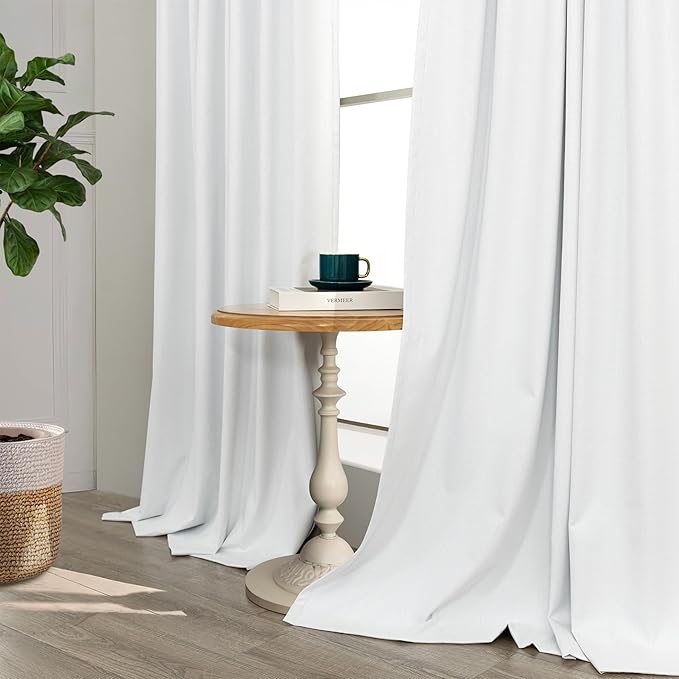 Blackout Curtains 108 Inch Long 2 Panels Burg Sound Curtains Noise Reducing Heavy Drapes 108 Inches Length Faux Linen Farmhouse Floor to Ceiling Curtain for Living Room Office Back Tab 9 ft Tall White