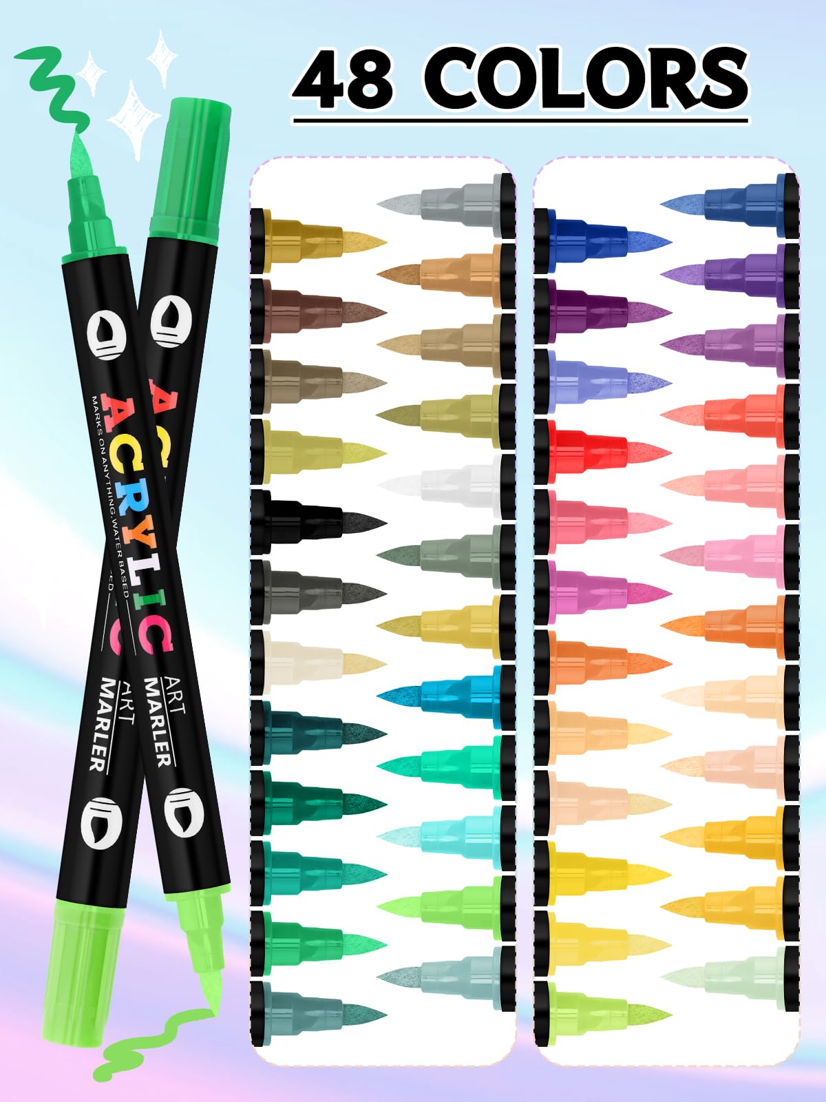 Kalolary 48 Color Nail Art Markers Set, 3D Nail Art Pens Point Nail Graffiti Dotting Pen Quick-Drying Waterproof Double Headed Acrylic Paint Pens Set for DIY Nails Art Design