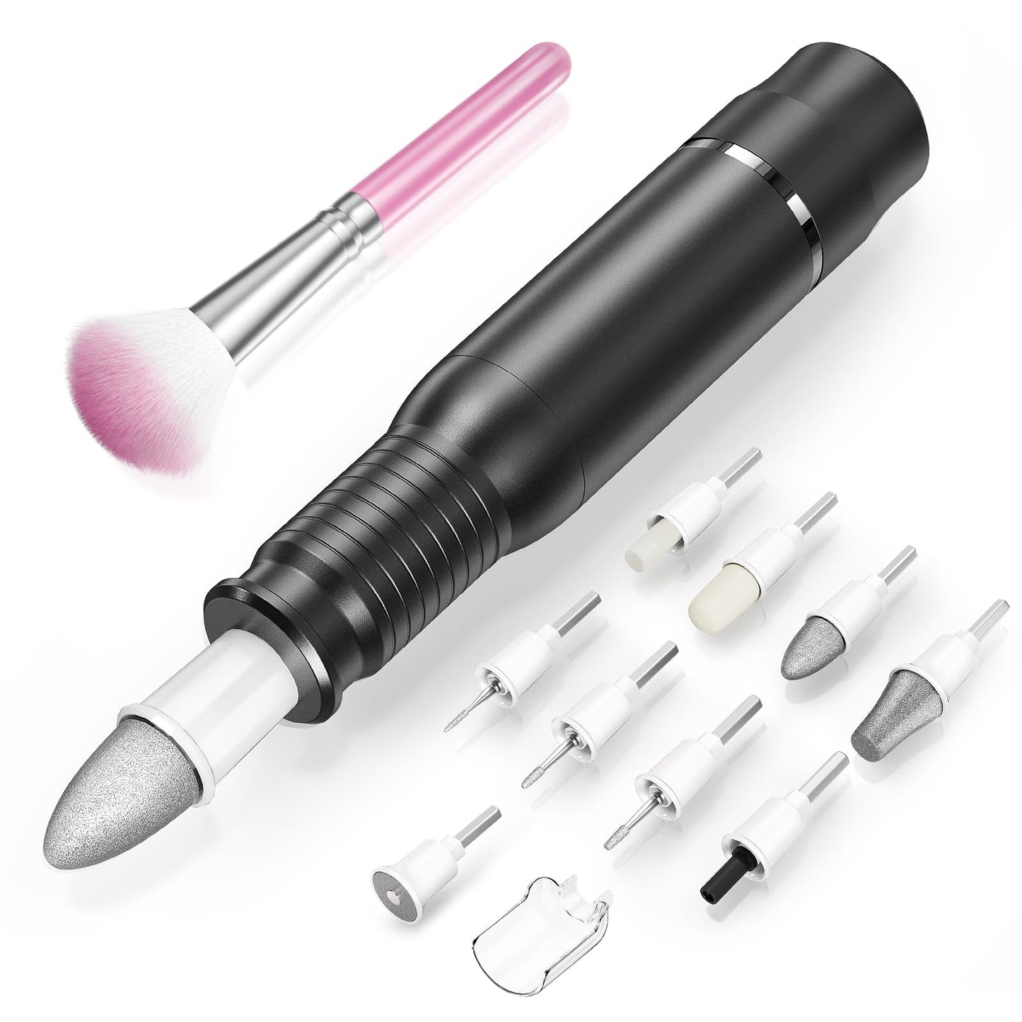 Subay Professional Manicure Pedicure Kit, Electric Nail Drill Set with LED Display, 25000RPM, 11-Piece Attachments Plus 20 Sanding Bands, Nail Grinder Tool for Women Men Baby Pets (4.Black)