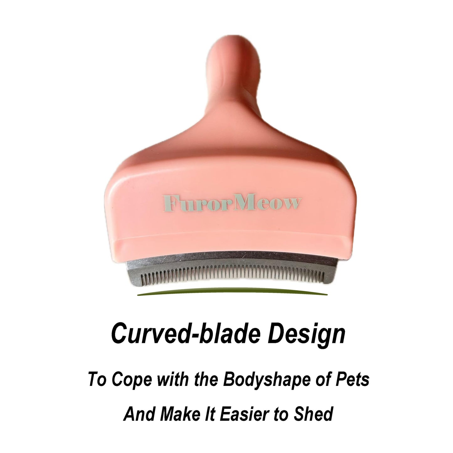 FurorMeow Pet Deshedding Tool with Curve Blade, Cat Grooming Brush, Tight V-shaped Teeth Shedding Comb for Cats and Dogs (Pink, Small)