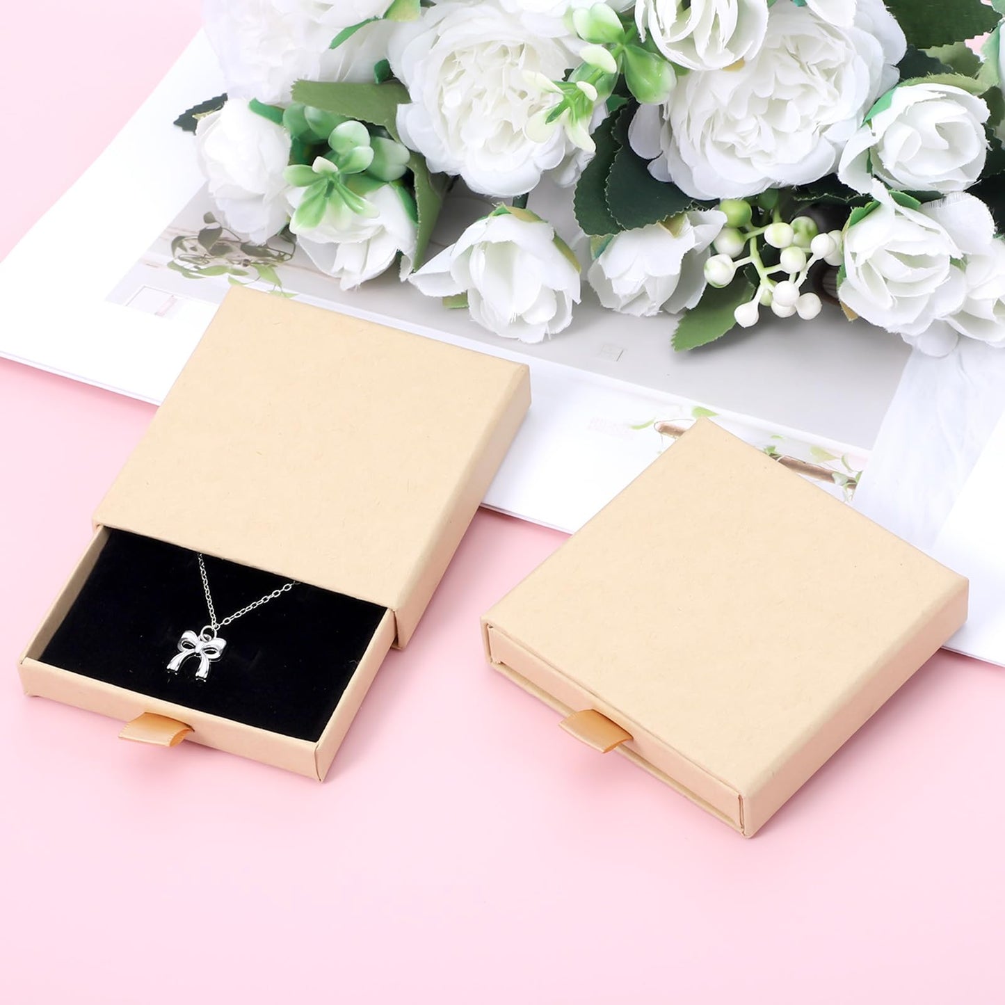 Thinp 2 Pcs Small Jewelry Gift Box, Cardboard Jewelry Boxes with Lids Bracelet Earring Necklace Gift Box for Birthday Xmas Christmas Wrapping (Brown)