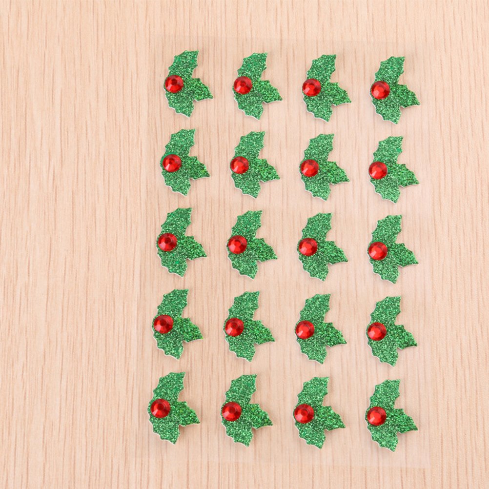 Amosfun 10 Sheets/Pack Green and Red Christmas Holiday Holly Leaves Stickers DIY Christmas Decorative Stickers