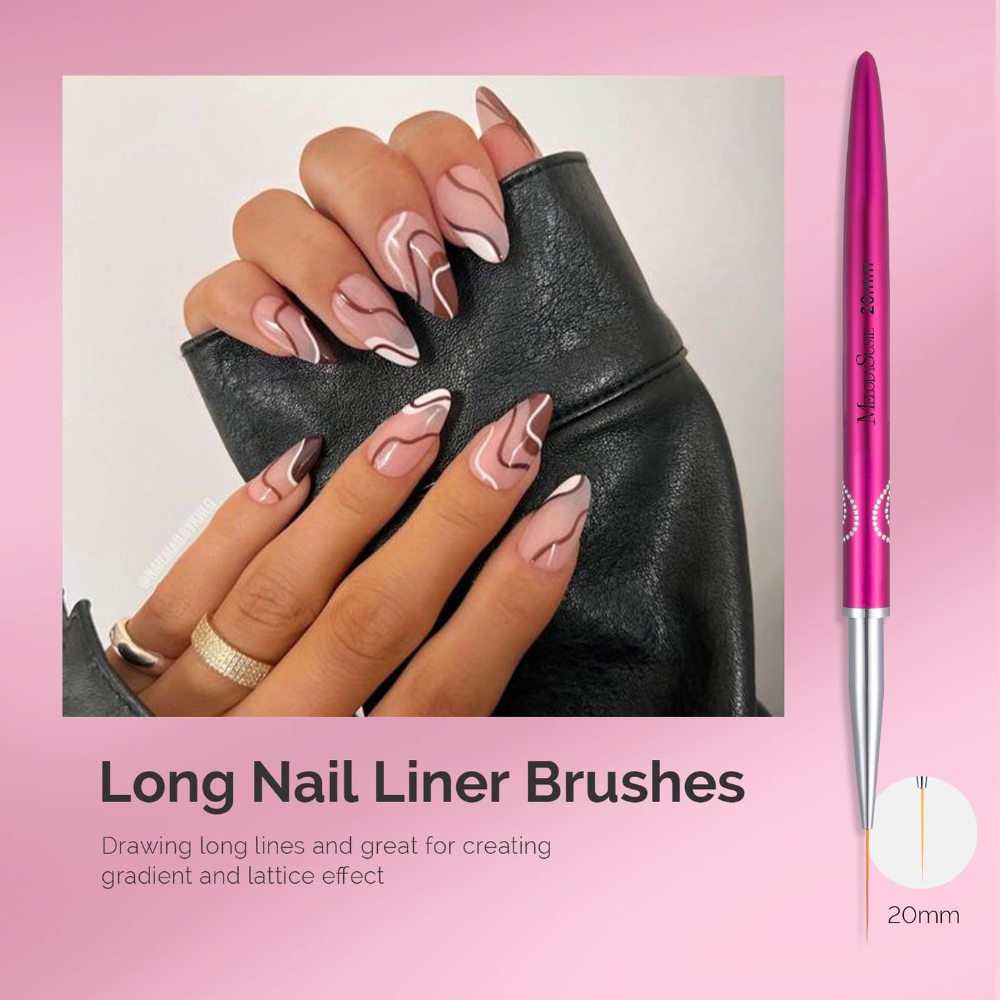 MelodySusie Nail Art Liner Brushes 5Pcs MelodySusie 3Pcs Acrylic Nail Brush Set, Size 8/10/14