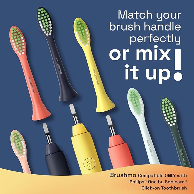 Brushmo Replacement Toothbrush Heads, Compatible with Philips One for Sonicare Electric Toothbrush Handles HY1022, 4 Standard Heads with Tongue Cleaner, Soft DuPont Bristles, BM124m Midnight Navy Blue