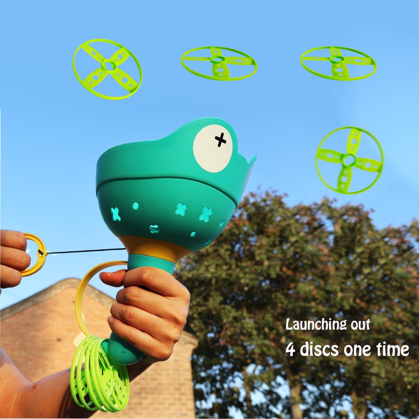 SUHEEUS Disc Launcher Toy Kids Yard Flying Spinner Fairy Hover Helicopter Propeller Toy Outdoor Capture Catching Chasing Game Gift for Boy Girl Age 4 5 6 7 8 9 10 with 12 mini Discs