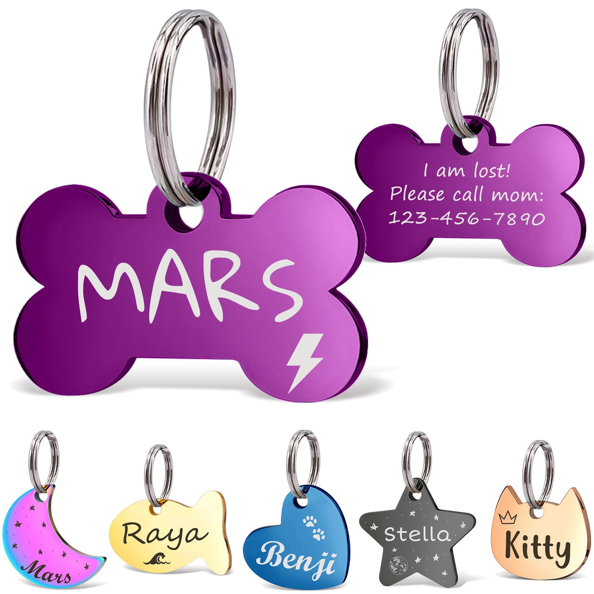 Anavia Small Size Dog Cat ID Tags, Small/XS Personalized Color Plated Stainless Steel Puppy Kitten Name Tags, Customized Engraved Nameplate Pet Collar Tag (Blue, Star)