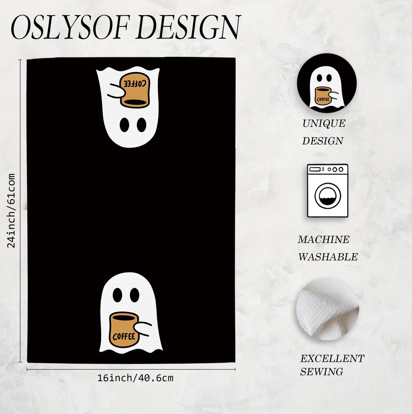 OSLYSOF Halloween Coffee Ghost Kitchen Towels, Ghost Gifts for Lovers Women Dish Tea Towels, Dark Academia Gothic Halloween Hand Towel for Coffee Bar Station Decor, 16x24 Inch