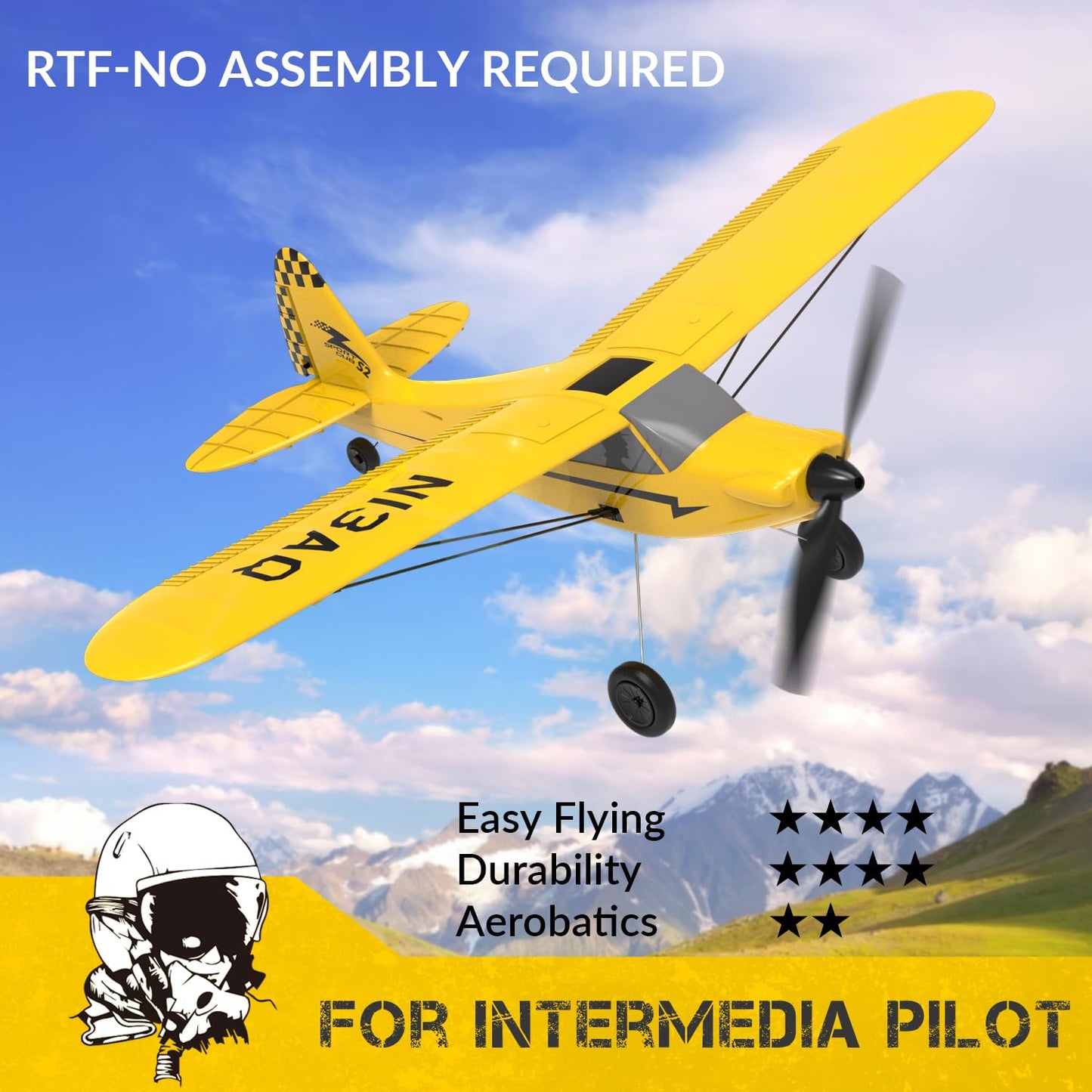 volantexrc RC Plane Trainer Sport Cub 3CH Remote Control Airplane with Prop Saver, 6-Axis Gyro Stabilizer & 3 Modes to Fly, Radio Controlled Aircraft RTF for Beginners and Adults (400mm,Yellow)