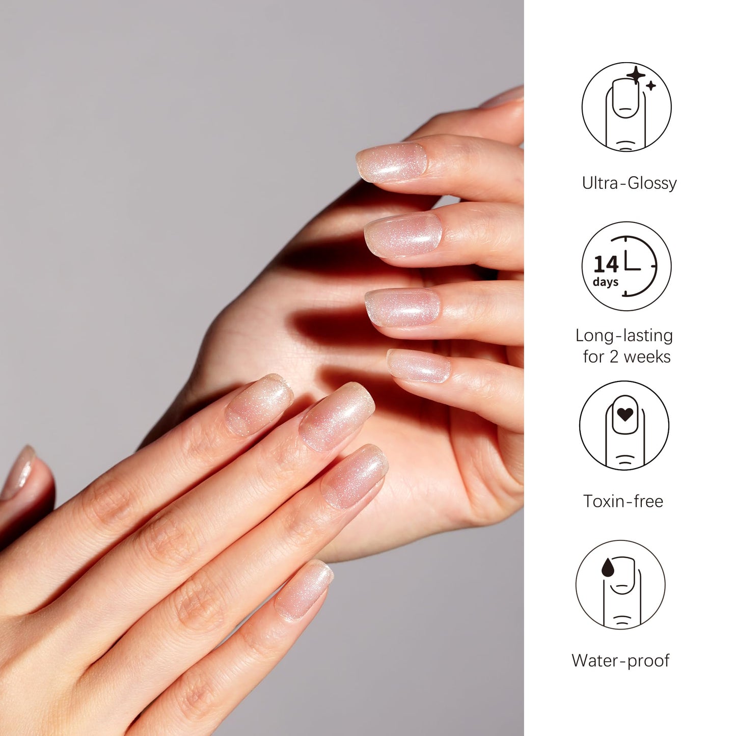 DANNI & TONI Semi Cured Gel Nail Strips Transparent (Fairy Glaze) White Aurora Crystal Clear Gel Nail Wraps 28 Stickers