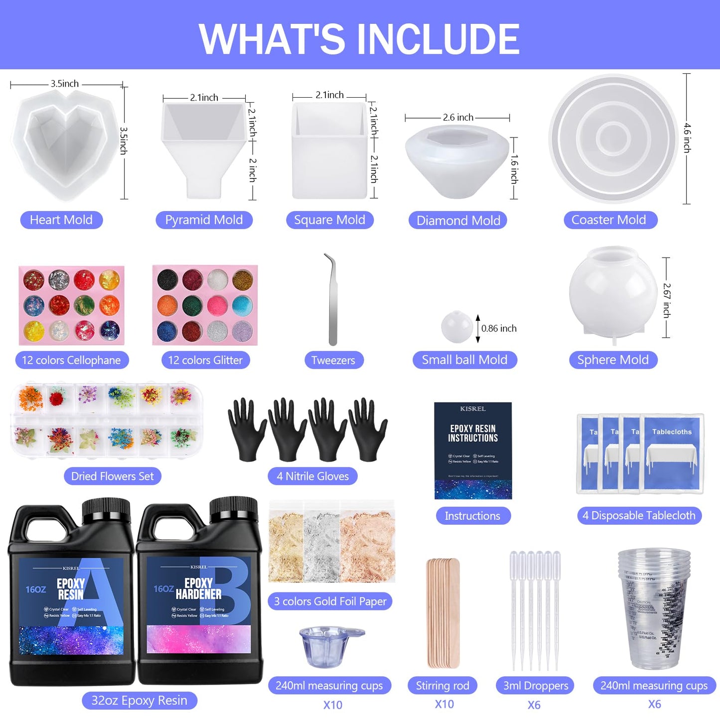 KISREL Epoxy Resin Kit for Beginners, Resin Kit with Molds, 32OZ Epoxy Kit wiht Dried Flowers, Measuring Cups and Resins Supplies