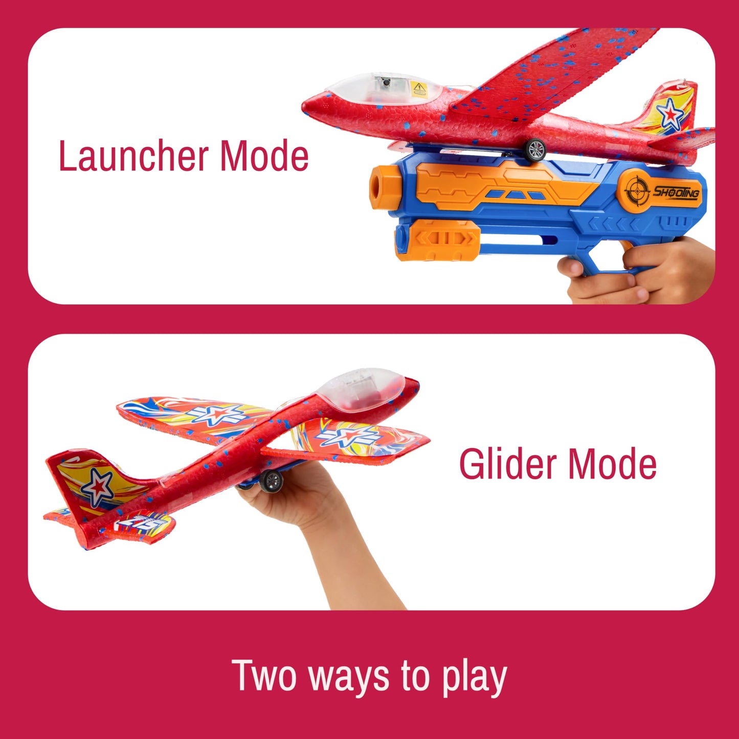JOYIN LED Foam Glider Airplane Launcher Set, 3 Light-Up Flying Planes with 1 Handheld Launcher, Long Distance Outdoor Flying Game for Teens & Adults (14+)