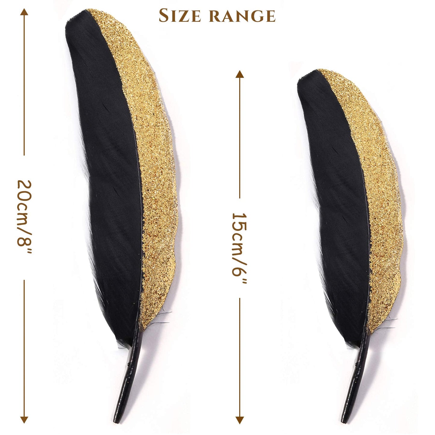 BABEYOND 42 Pcs 1920s Gatsby Gold Dipped Feather Natural Décor Glitter Feather for 20s Party Decoration Wedding Decoration (Black & Gold)
