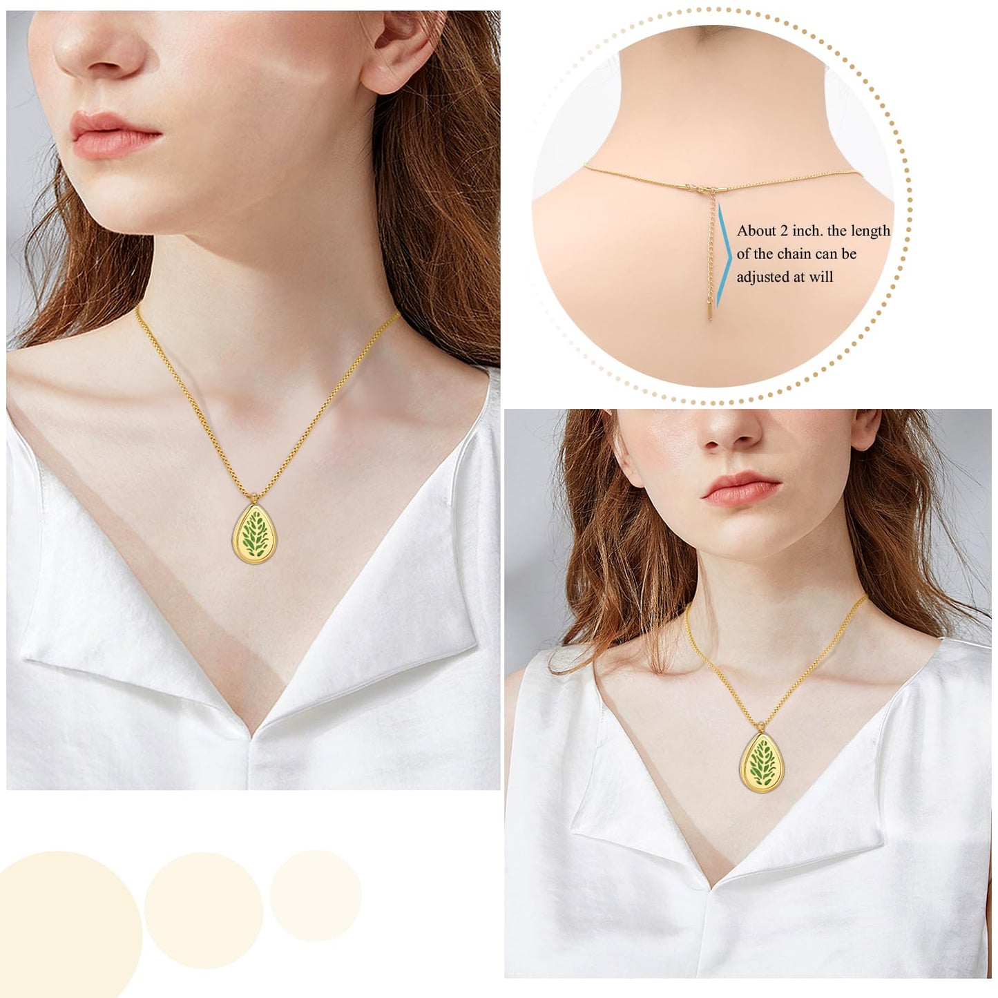 mingkejw Teardrop Essential Oil Diffuser Necklace Aromatherapy Pendant Locket Jewelry Stainless Steel Perfume Necklace| 22’’ Adjustable Chain| 12 Refill Pads| Gift Box