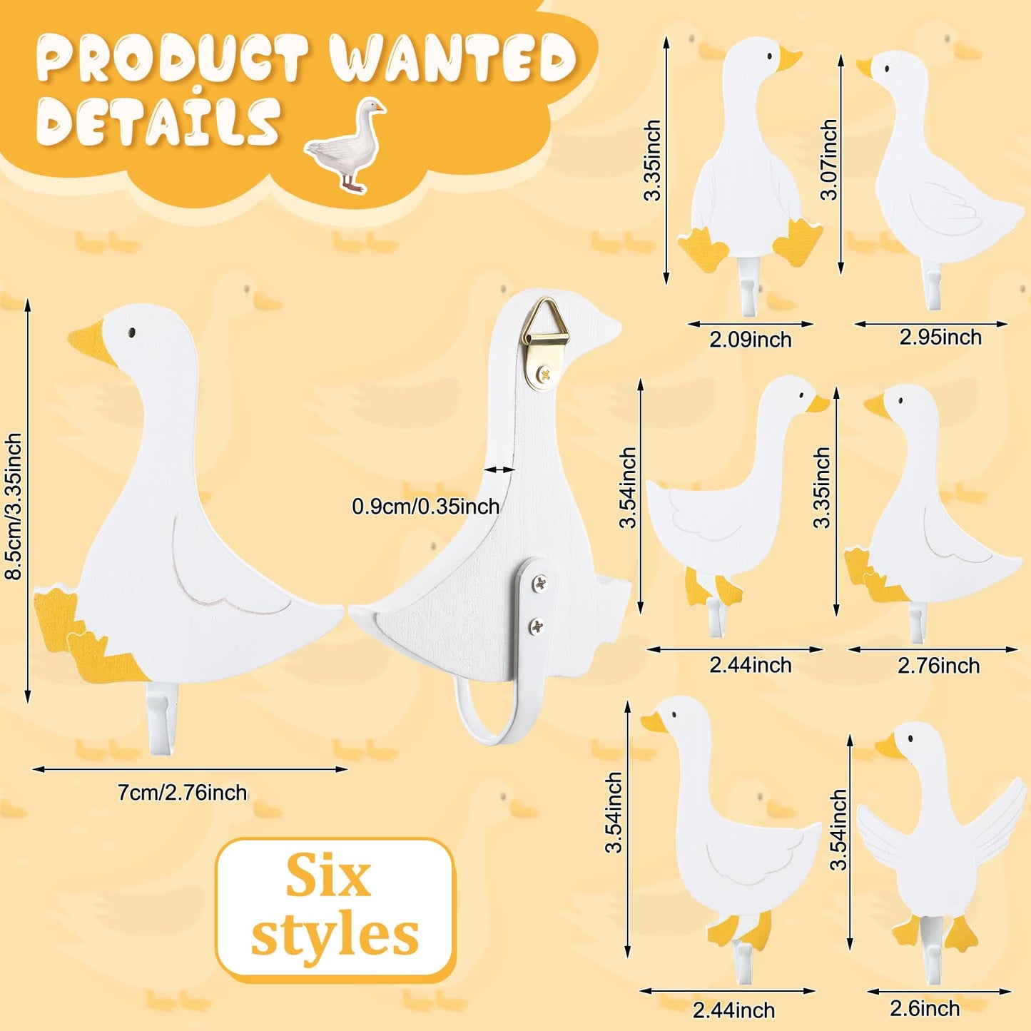 Beeveer 6 Pcs Decorative Goose Wall Hooks Kids Wooden Goose Baby Nursery Hooks Cute White Towel Hanger for Childs Nursery Bathroom Bedroom Home Decor