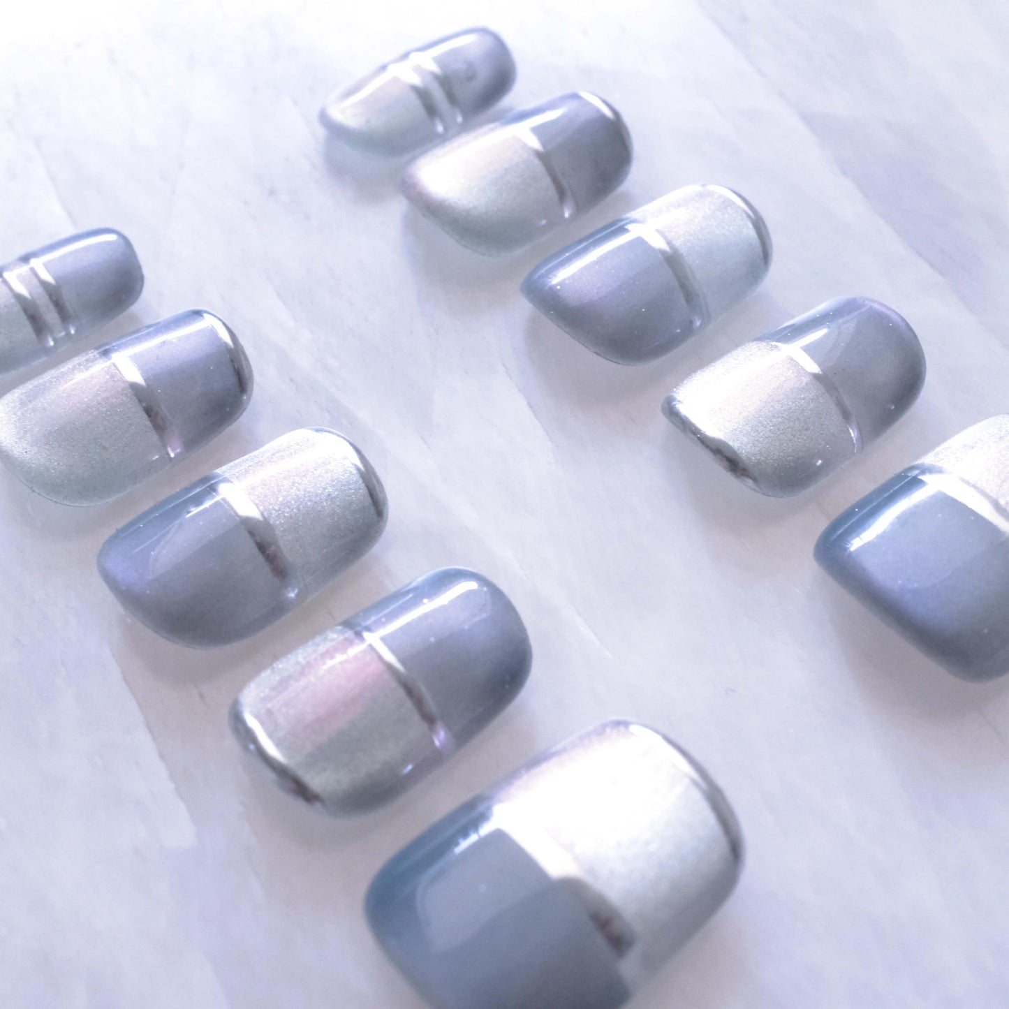 Aurora Blue Cat Eye Press on Nails, Short Square, Chrome Patchwork Design, Handmade Fake Nails for Women, 10 Pieces (XS Size, SS)