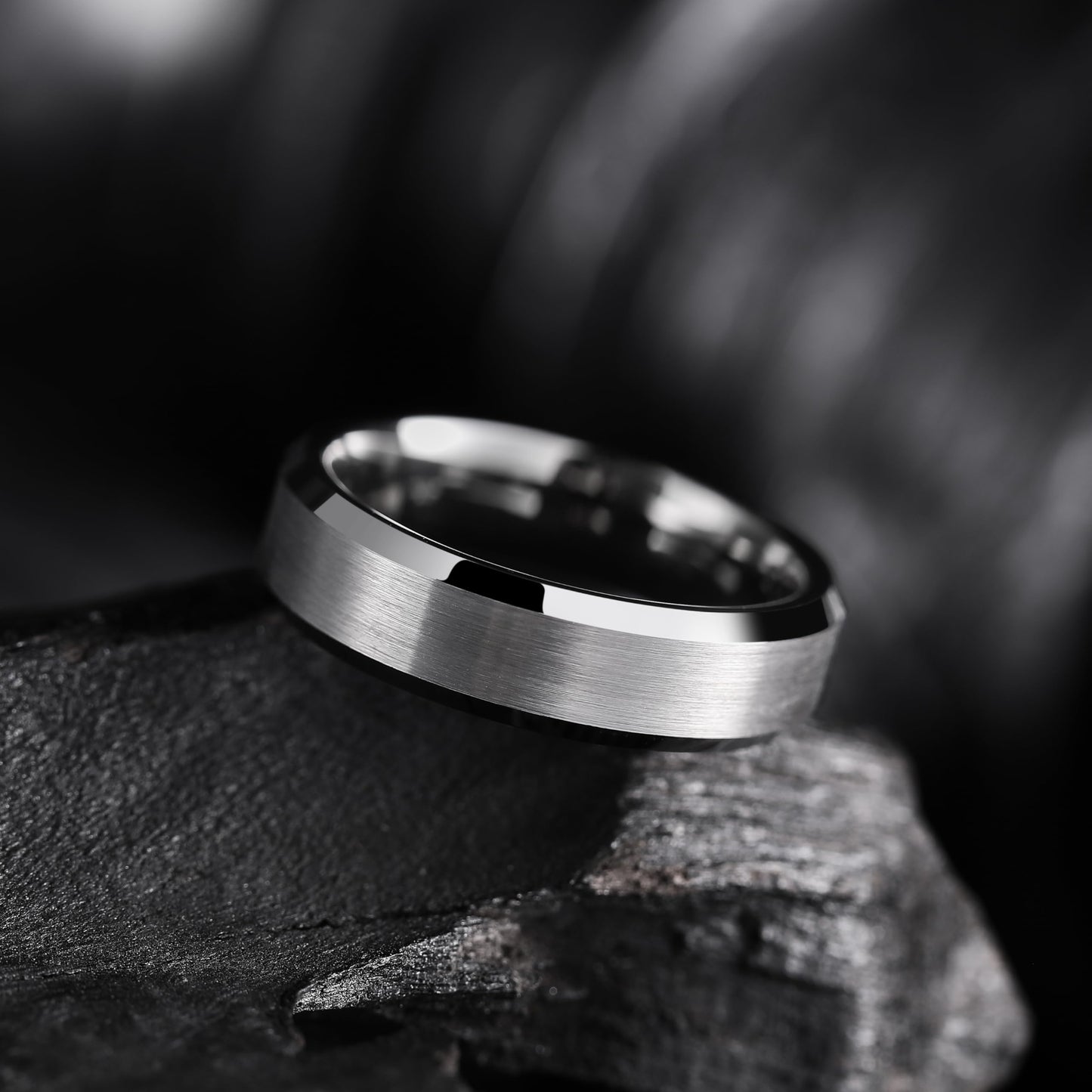 King Will 6mm Men's Gunmetal Gray Wedding Ring - Brushed Matte Surface, Beveled Polished Edge, Comfort Fit Size 10