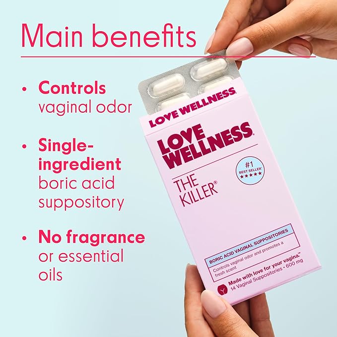 Love Wellness The Killer | Boric Acid Suppositories for Women | Vaginal Suppository for Healthy pH Balance & Vaginal Odor Control to Promote Fresh Scent | Vaginal Health Support | 28 Count