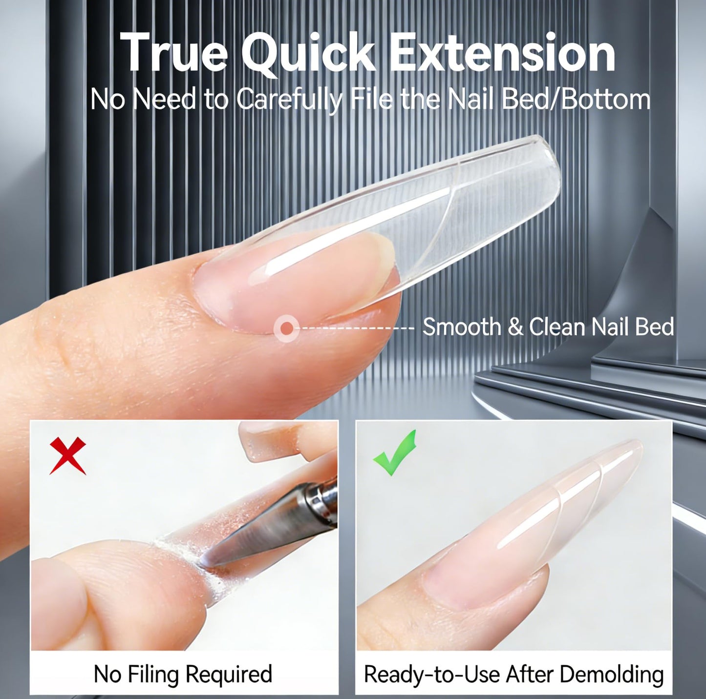240Pcs Sandwich Nail Dual Form - 15 Sizes Almond Round Nail Molds with Guide Lines, Builder Gel Extensions (240, Transparent)