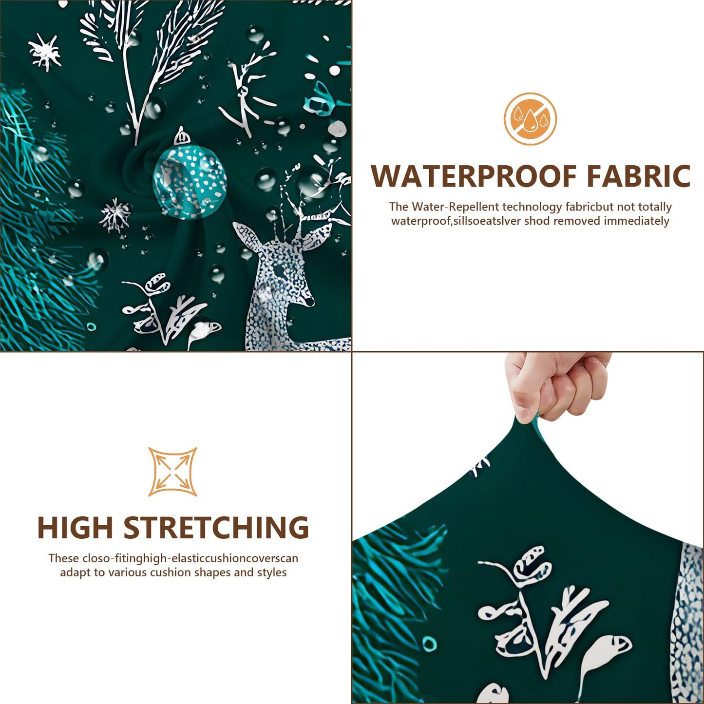 LEIWEIHOPE Forest Christmas Seat Cushion Cover, Deep Green Holiday Sofa Cushion Slipcover with Gift & Winter Deer Pattern, Stretch Couch Seat Protector with Elastic Bottom, Furniture Cover,Medium