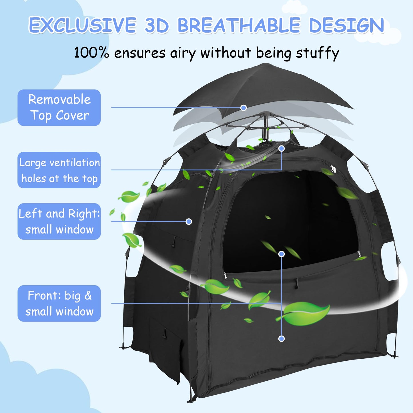 YABORAS Sleep Tent for Pack N Play, Baby Sleep Tent One-Click Assembly Effective Light Blocking Tent for Sleep Pod & Mini Crib, Light Blocking Tent for Babies and Toddlers