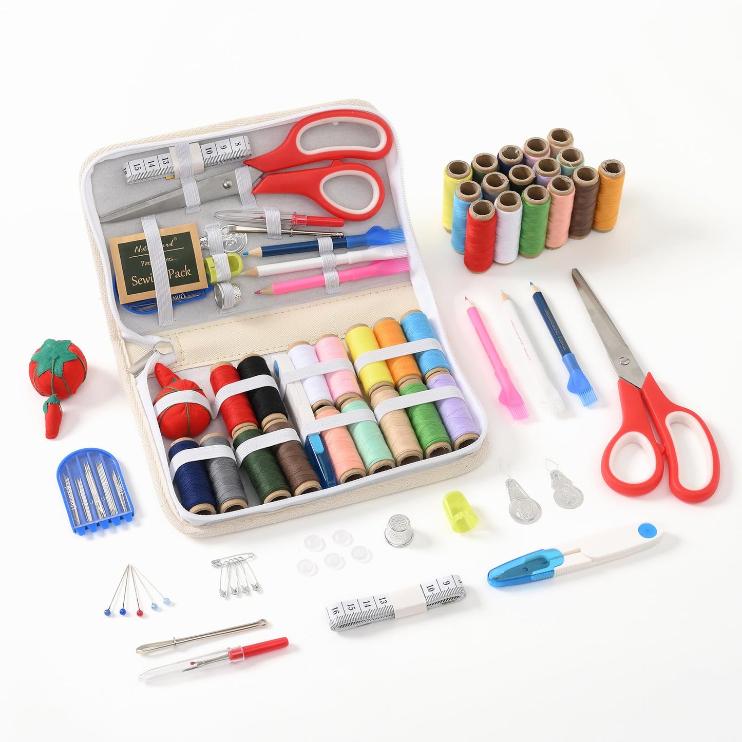 Sewing Kit for Adults, Needle and Thread Kit for Sewing, Sewing Supplies Accessories with Tailor Scissors, Sewing Thread, Needles and More for Home Travel and Emergency (White - Large)