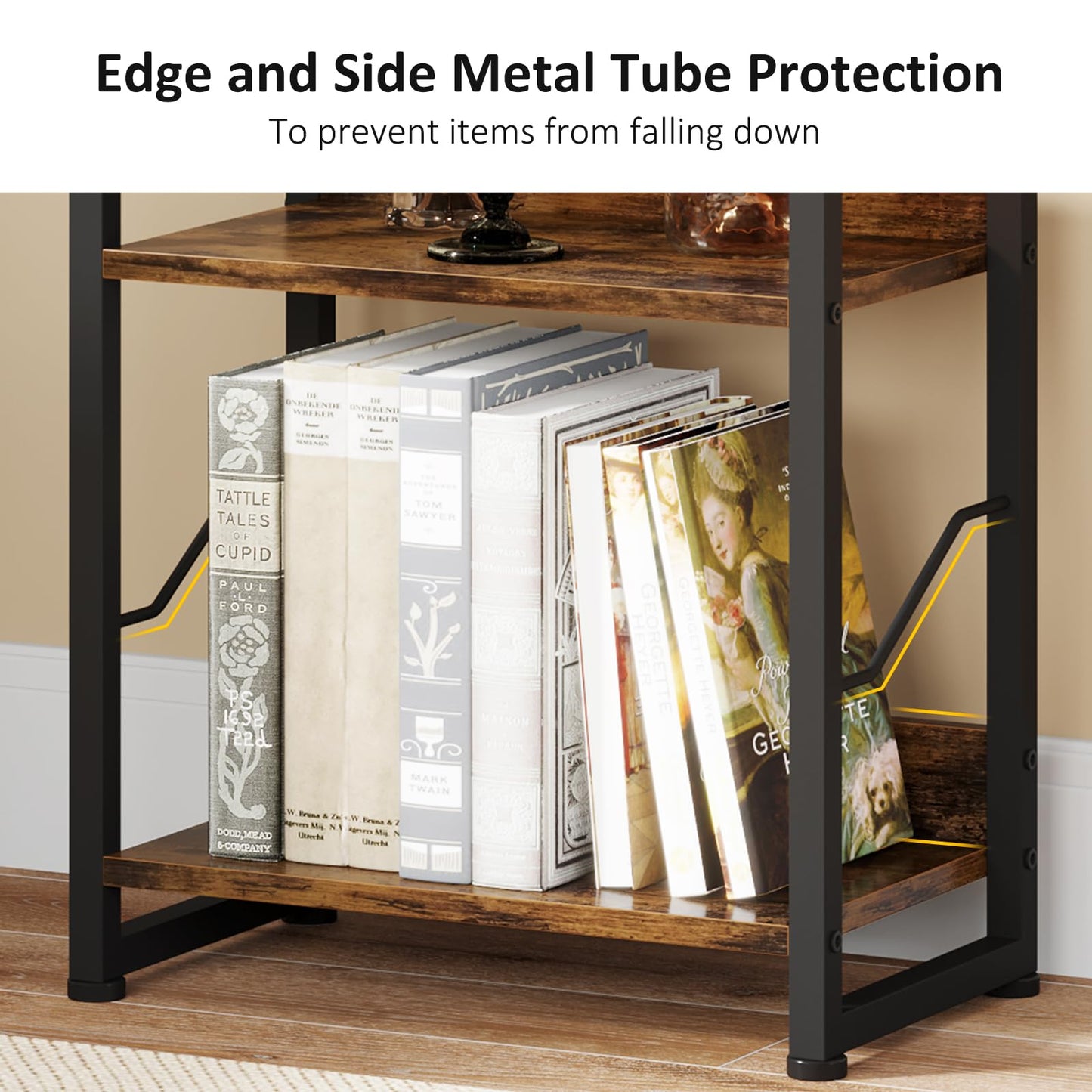 Hosfais 5 Tier Tall Bookshelf: Industrial Wood Book Shelf with Edge Protection Metal Narrow Bookshelf Bookcase Storage Organizer Display Rack for Living Room Home Office (Rustic Brown)