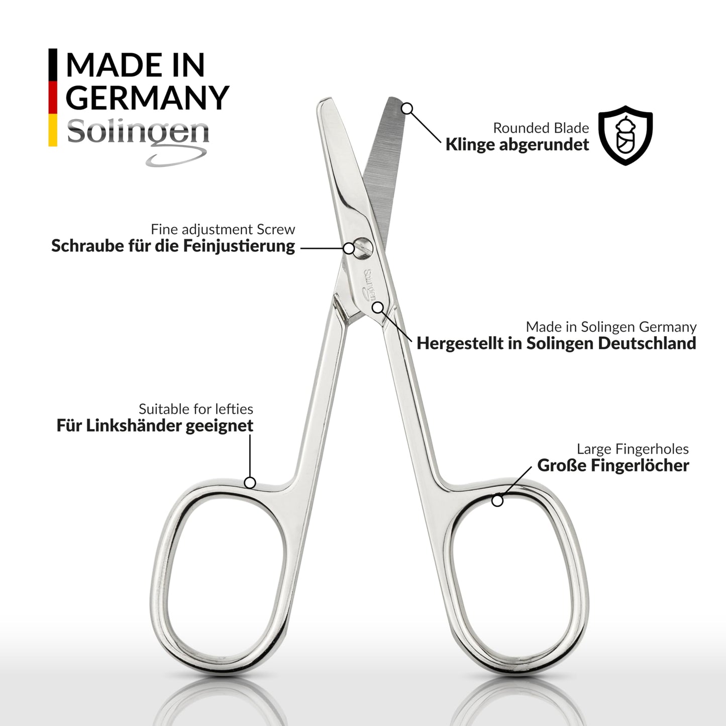 marQus Solingen Round-Tip Nail Scissors (curved) – Premium German Steel for Safe Manicures & Pedicures, Protective Case Included, Also Great for Babies