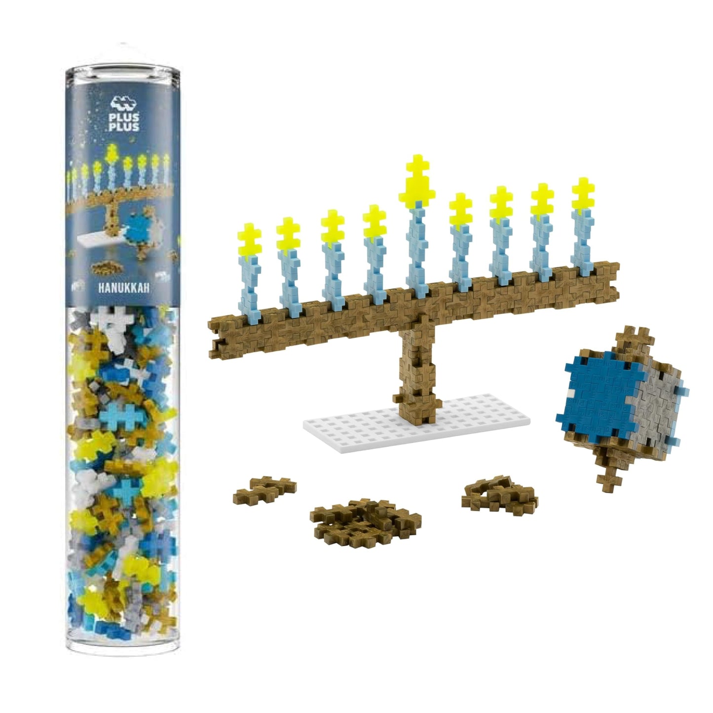 PLUS PLUS Hanukkah Building Block Kit, 3D Puzzle Stem Toy Set for Kids, 240 Mini Interlocking Pieces, Instructed Play Tube