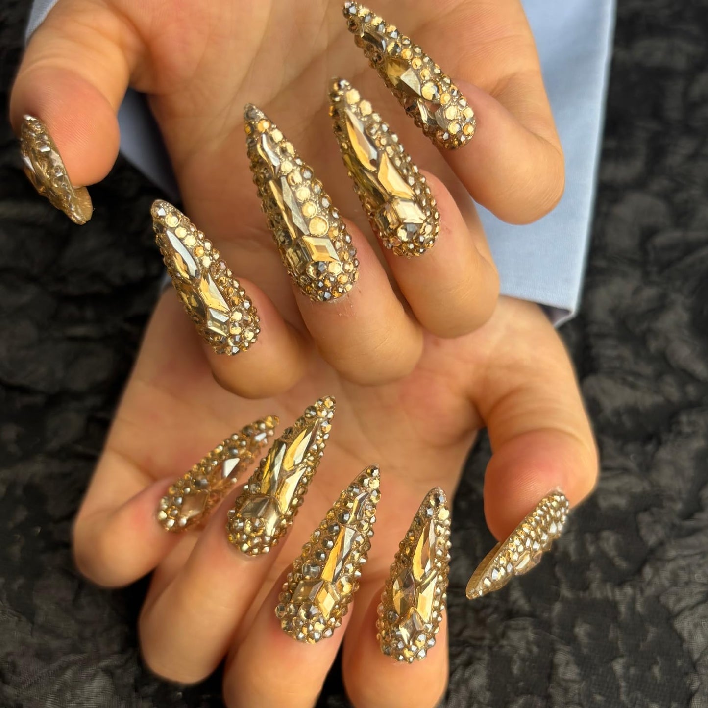 AKA Unicorn Trendy Handmade Press On Nails Long Stiletto Shape,10Pcs Bling Bling Acrylic Fake Nails with 3D Rhine Stone Luxury Design Stick On Nail for Woman Gift