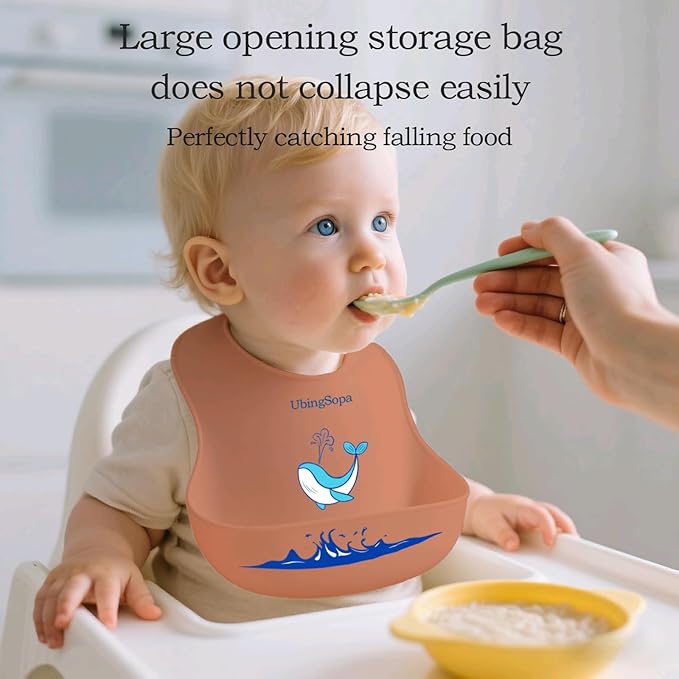 Silicone Baby Bibs – Adjustable, Soft, Waterproof & Durable, with Large Food-Catching Pocket, Feeding-Friendly