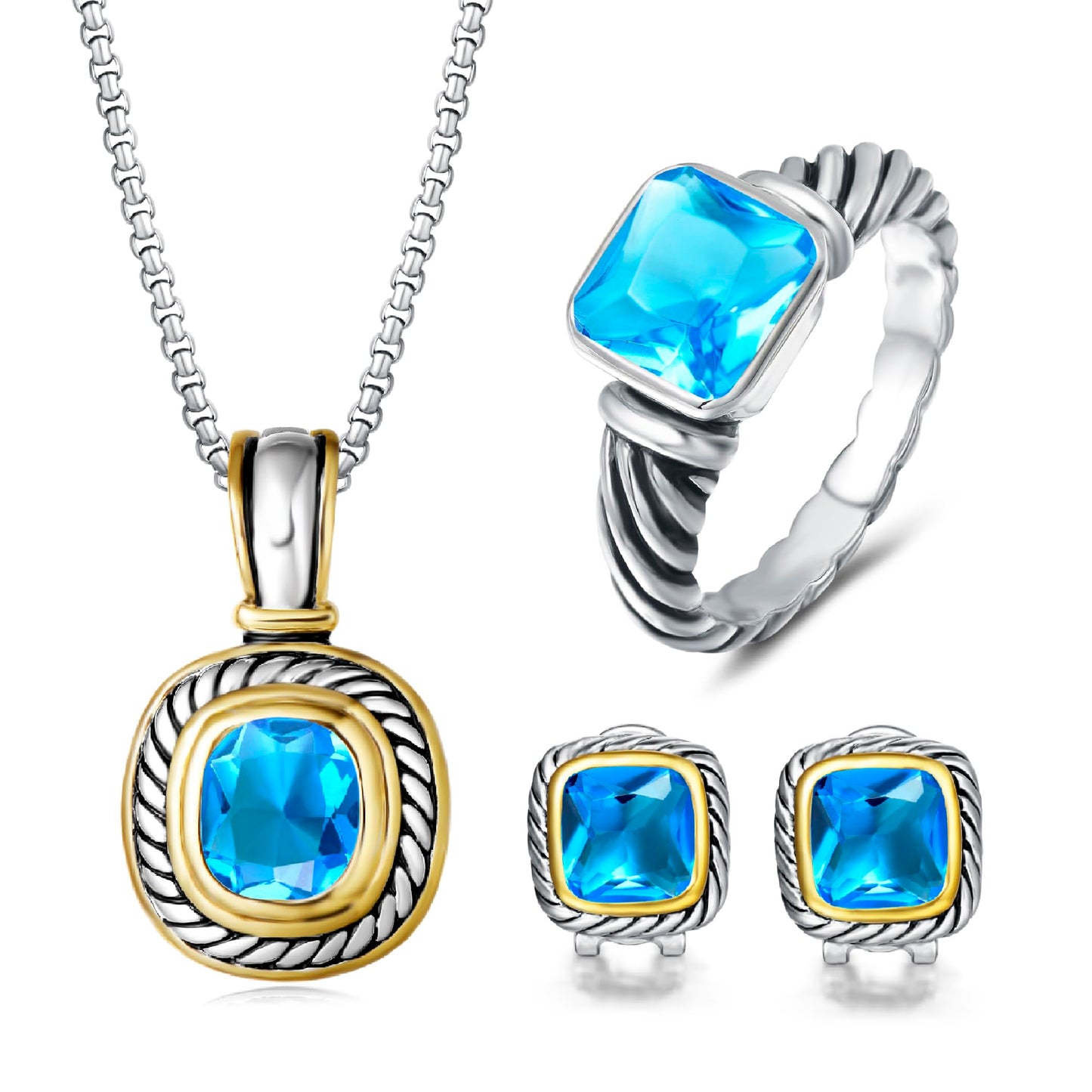 UNY Jewel Twisted Cable Wire Petite CZ Ring Designer Inspired Fashion Brand Christmas Valentine Women Dupes Jewelry Gift (Aqua, 7)