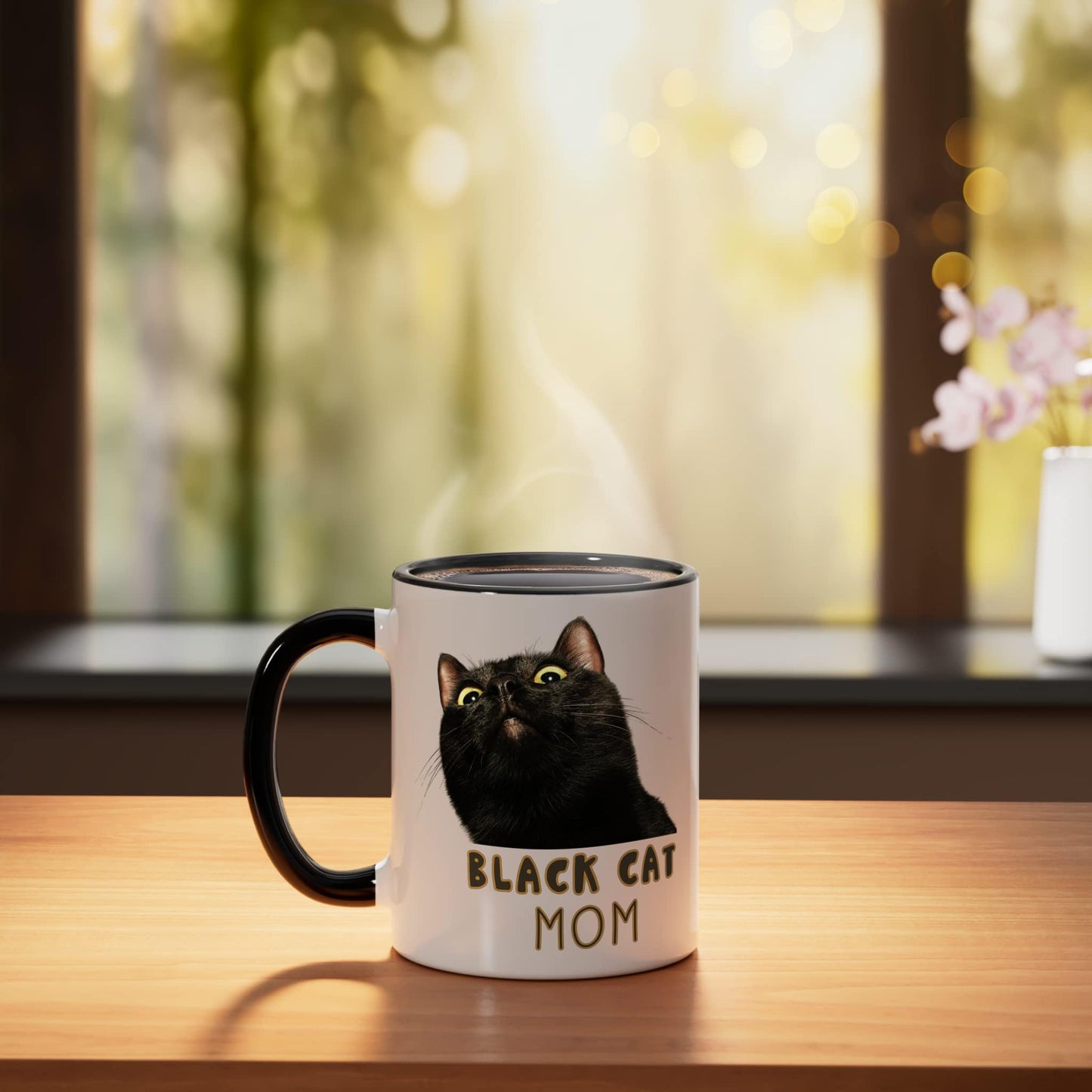 Black Cat Mom Funny Cute Judgy Cat Lover Minimal Ceramic Mug, Black/White
