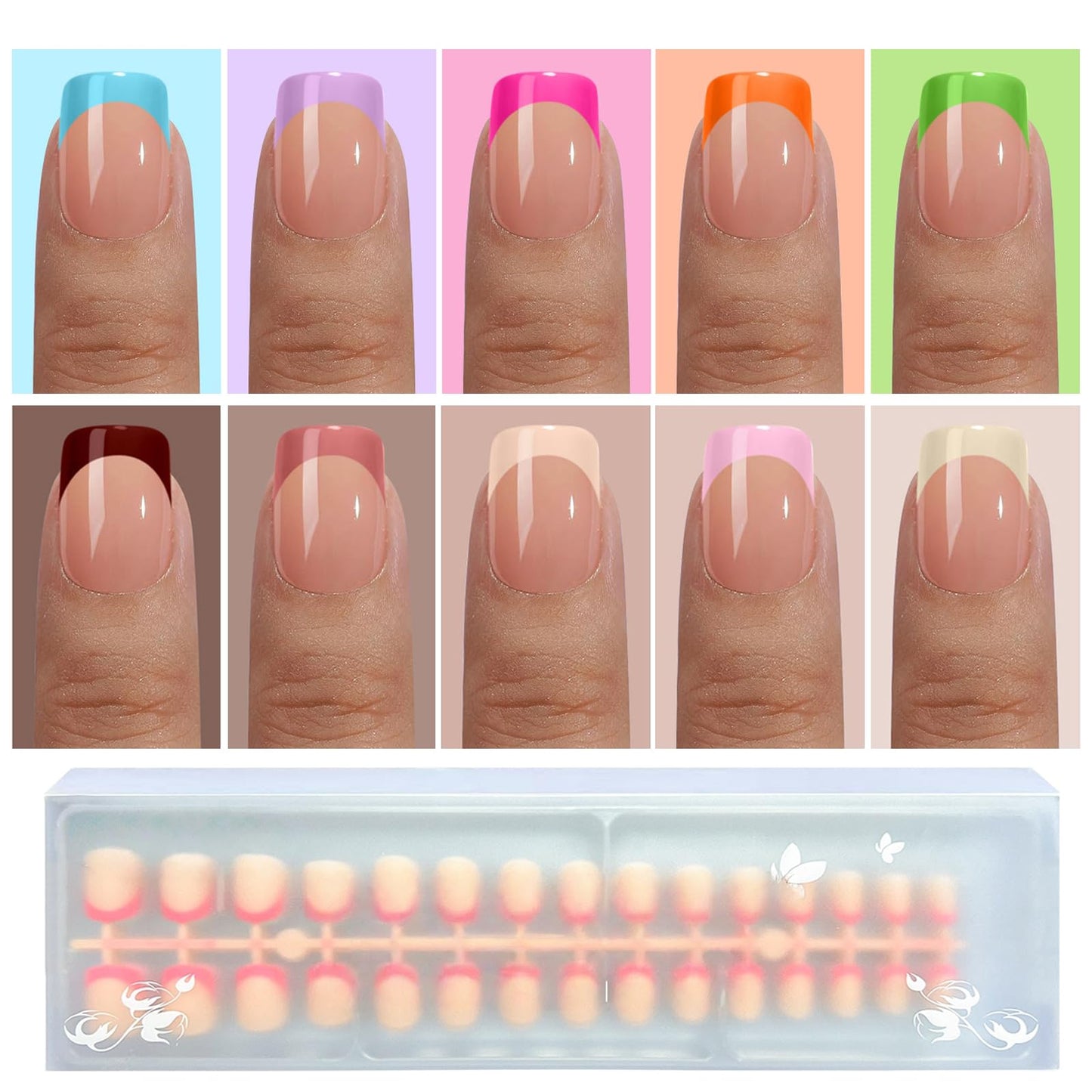 300Pcs French Tip Press on Nails, OPkssnails French Press On Nails Extra Short Square, Pre-shaped No Need to File 3 in 1 Gel Nail Tips, Acrylic Fake Nails for Nail Art DIY Extension Designs 15 Size