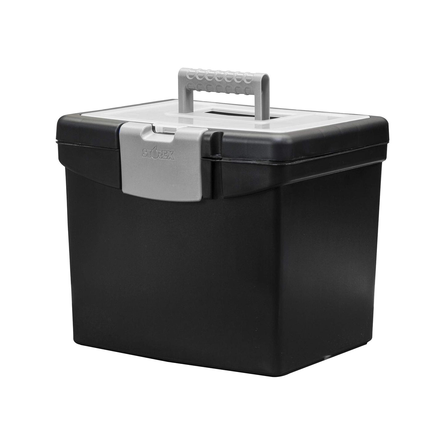 Storex 61504B02C Portable File Box with XL Lid, 11 x 13-1/2 x 11 Inches, Black