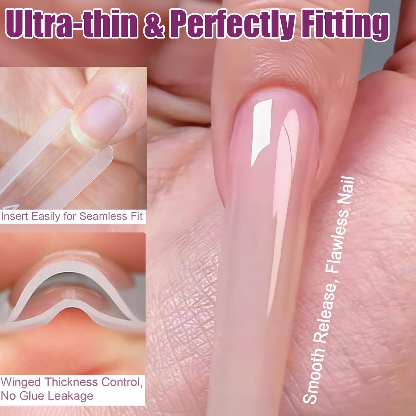 Vnjaoi 280 Pcs Original Sandwich Nails Dual Form with Guide Lines Long Square Nail Mold for Builder Gel Nail Extensions Art Design Salon DIY at Home