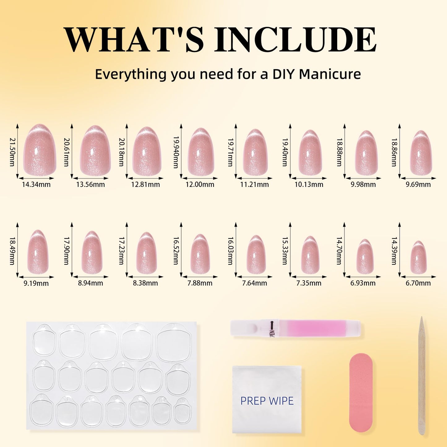 Leefrei Cat Eye Press On Nails - Short Almond Rose False Nail Tips, Glossy Nails Press Ons for Women DIY Fake Nails Kit with Glue, Reusable Glue on Nails Short in 16 Sizes - 32pcs, Rose Catseye