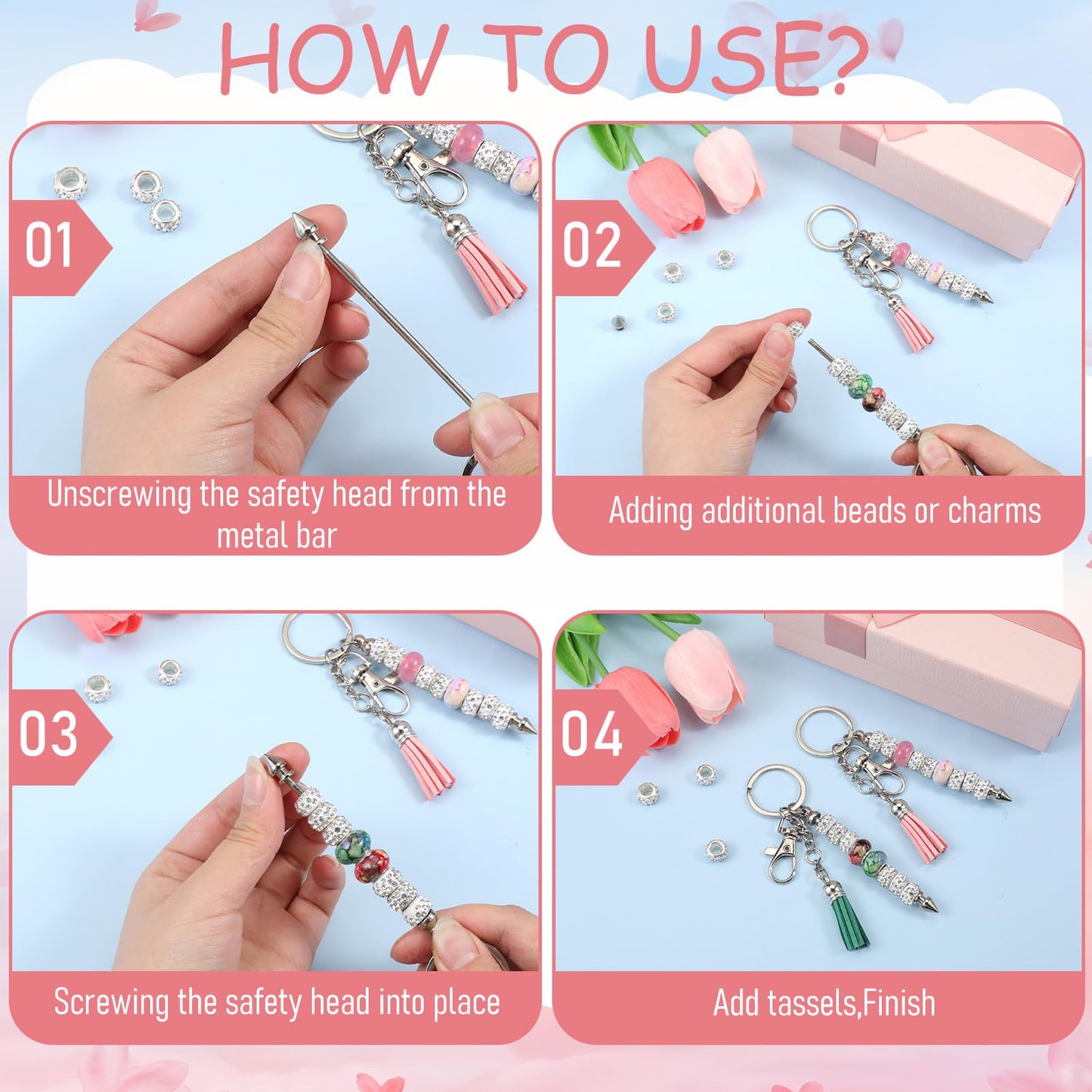 60 Pcs Beadable Keychains Bars with Tassel Silver Beads Keychain Making Kit DIY Blank Beaded Keychain with 36 Colorful Leather Tassel for Key Chain Making Supplies Jewelry Mak ing Gift