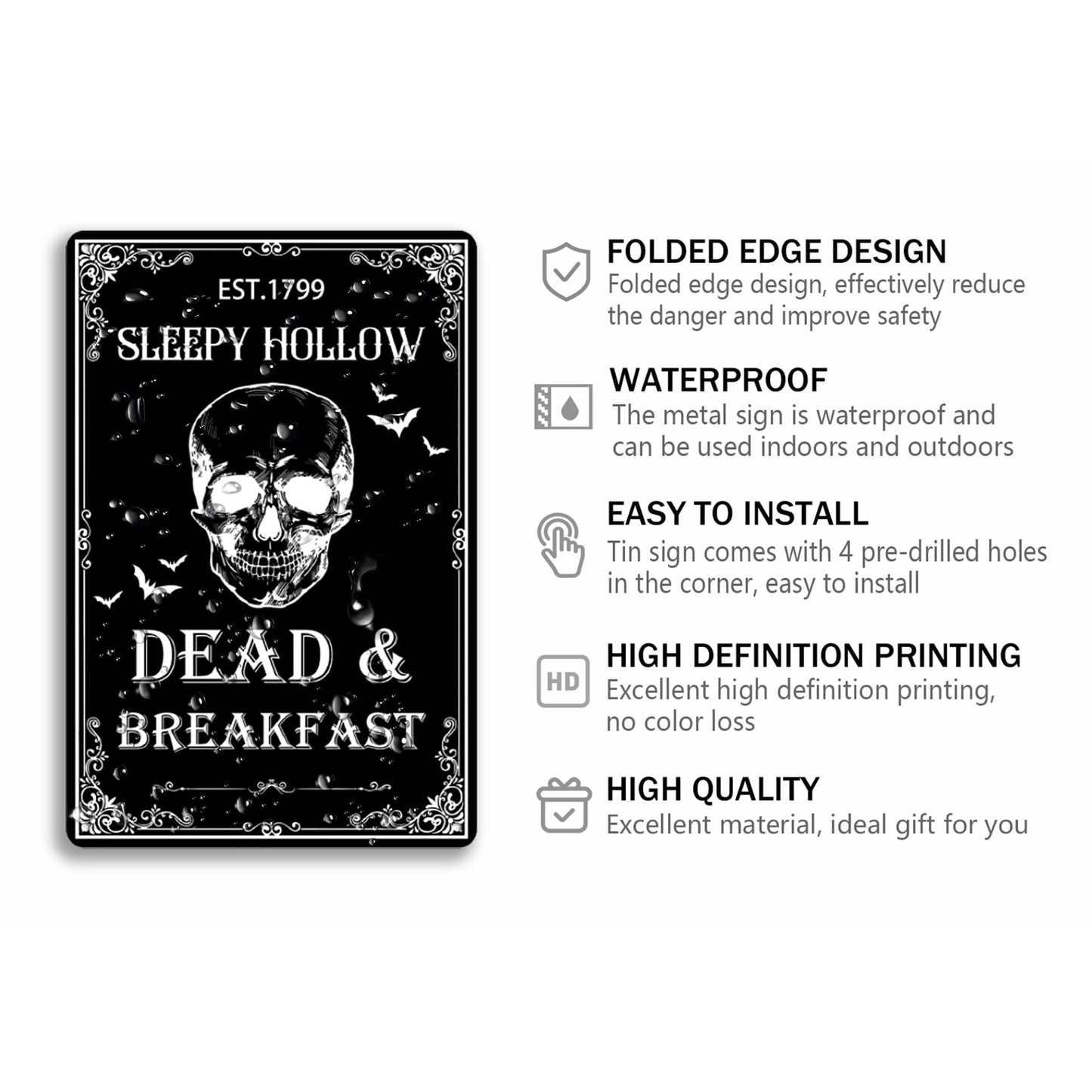 Dead And Breakfast Tin Sign Halloween Metal Signs Autumn Wall Decor Witch Ghost Pumpkin Decor Signs For Home Kitchen Cafe 8x12 Inch