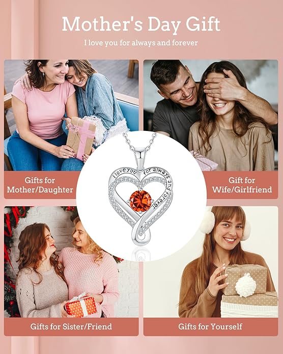 Jewelry for Women Wife Infinity Heart Birthstone I Love You Necklace S925 Anniversary Women Necklaces for Her Wife Birthday Gift Ideas, Birthday Present for Girlfriend Mom Daughter Sterling Silver