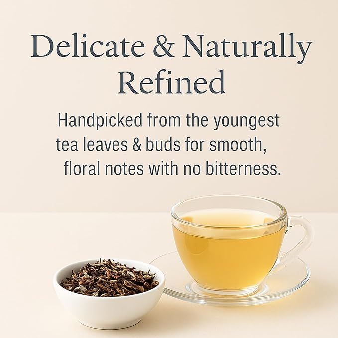 Goodwyn White Tea Loose Leaf – 25 Cups (50g / 1.76 oz) | Premium Handpicked Whole Leaves, Imperial Indian White Tea | Pure Delicate Floral Flavor, Low Caffeine, Sugar-Free | Hot or Iced | Luxury Tin | Gift-Ready