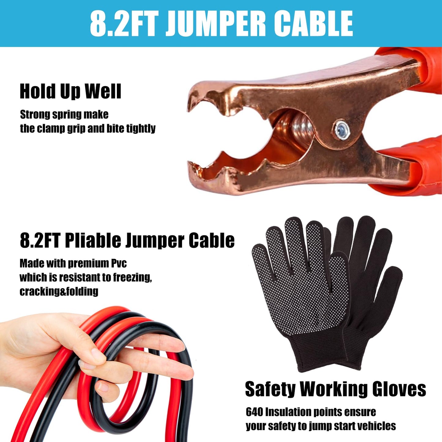 AUTODECO Roadside Emergency Kit Car Safety Kit with Jumper Cables Car Kits for Emergency, Black