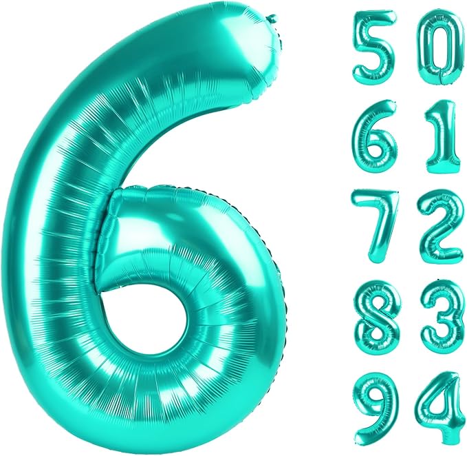 Teal Blue 6 Balloon, Number Balloons 40 Inch, 6th Balloons for Birthday Decorations, Teal Blue Party Supplies 6 Birthday Balloon, Number 6 Balloon