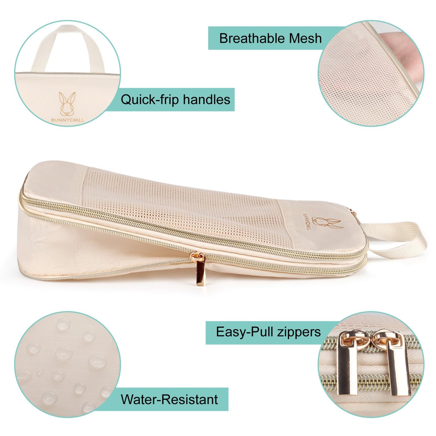 8 Set Compression Packing Cubes for Travel, Bunnychill Portable Zipper Packing Cube for Cloting, Expandable Space Saver Storage Luggage Organizer Bags for Suitcases(Beige)
