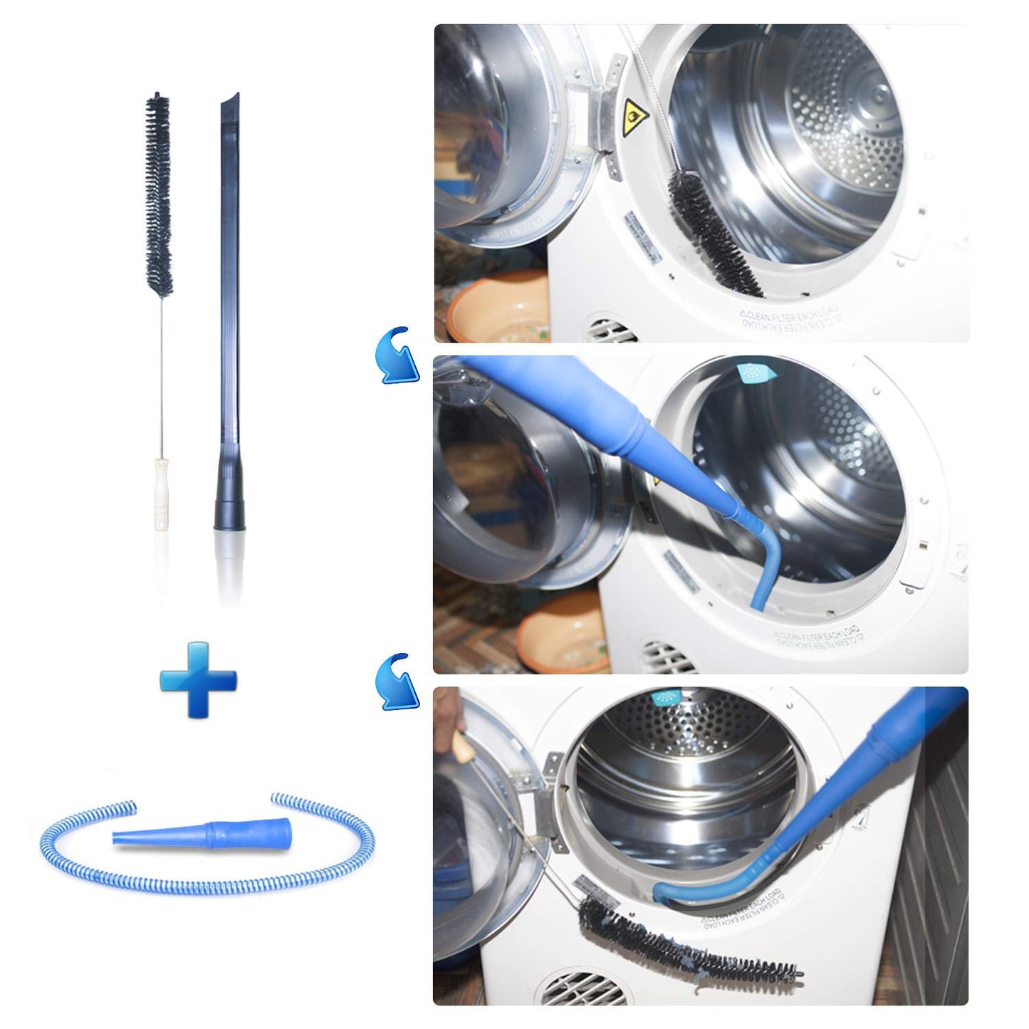 Dryer Vent Cleaner Kit & Refrigerator Condenser Coil Brush-Dryer Lint Brush Vent Trap Cleaner-Vacuum Attachment for Small Crevice-Dryer Cleaner Brush
