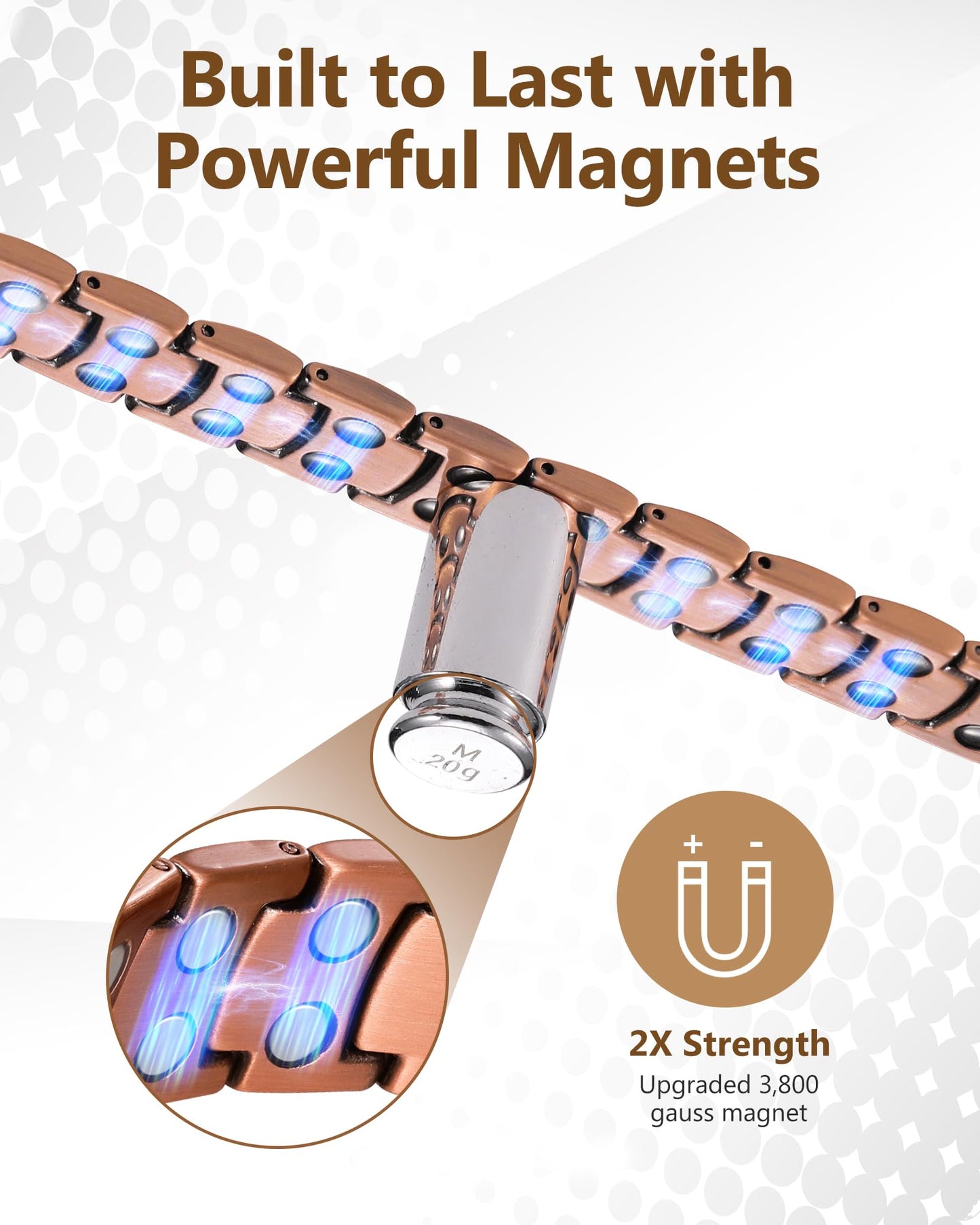 Feraco Copper Bracelet for Men,Magnetic Therapy Cooper Bracelets with 46 Magnets, Men's 99.99% Pure Copper